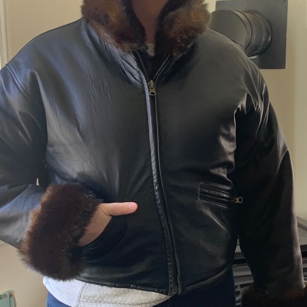 Wilson leather faux fur reversible bomber jacket.